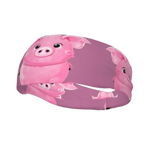 Pinks Unisex-Stirnbänder mit niedlichem Schweine-Druck, schweißableitend, dehnbar, Sport-Haarband, für Laufen, Basketball von YQxwJL