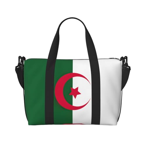 Reisetasche mit Algerien-Flagge bedruckt, Workout-Reisetasche, Übernachtungs-Schultertasche, Wochenendtasche für Damen und Herren, Schwarz, Einheitsgröße von YQxwJL