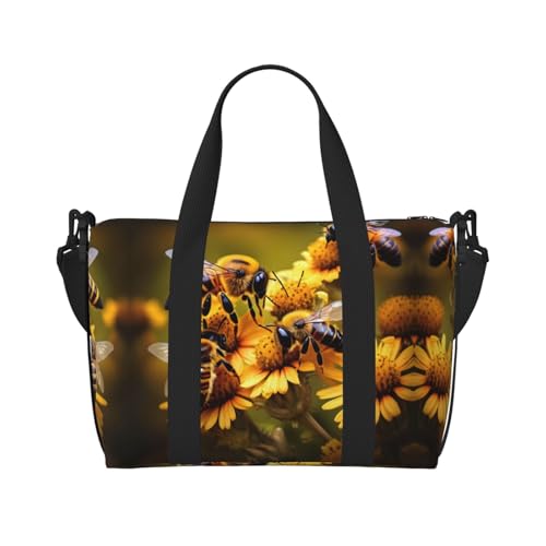 Reisetasche mit Bienen-Motiv, Workout-Reisetasche, Übernachtungs-Umhängetasche, Wochenendtasche für Damen und Herren, Schwarz, Einheitsgröße von YQxwJL