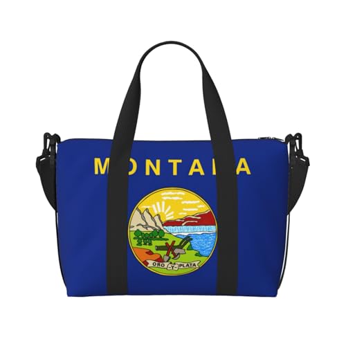 Reisetasche mit Montana-Flaggen-Druck, Workout-Reisetasche, Übernachtungs-Schultertasche, Wochenendtasche für Damen und Herren, Schwarz, Einheitsgröße, Schwarz , Einheitsgröße von YQxwJL