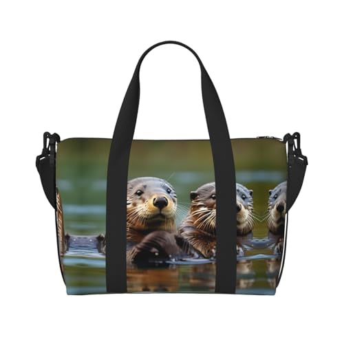 Reisetasche mit Otter-Druck, Workout-Reisetasche, Übernachtungs-Schultertasche, Wochenendtasche für Damen und Herren, Schwarz, Einheitsgröße von YQxwJL