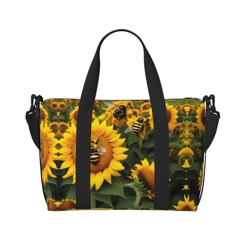 Reisetasche mit Sonnenblumen-Motiv, Reisetasche, Schultertasche, Wochenendtasche für Damen und Herren, Schwarz, Einheitsgröße von YQxwJL