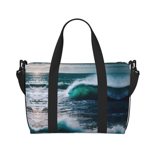 Reisetasche mit malerischem Meerwasserdruck, Workout-Reisetasche, Schultertasche, Wochenendtasche für Damen und Herren, Schwarz, Einheitsgröße von YQxwJL