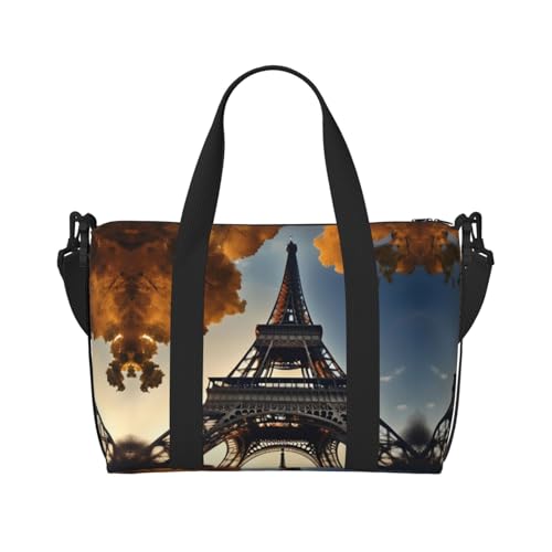 Schöne Reisetasche mit Eiffelturm-Paris-Druck, Workout-Reisetasche, Übernachtungs-Schultertasche, Wochenendtasche für Damen und Herren, Schwarz, Einheitsgröße von YQxwJL