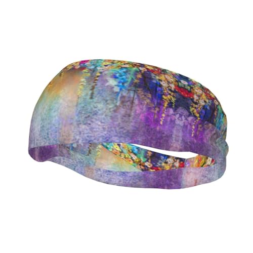 Sport-Stirnband mit abstraktem violettem weinendem Blumendruck, dehnbares Schweißband, für Basketball, Fußball, Laufen, Fitnessstudio von YQxwJL