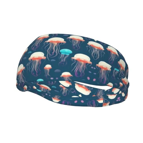 Unisex Sport-Stirnbänder mit Quallenmuster, schweißableitend, dehnbar, Sport-Haarband, für Laufen, Basketball von YQxwJL
