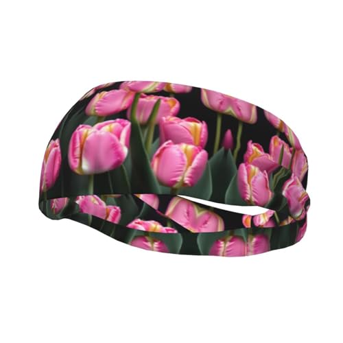 Unisex athletische Stirnbänder mit Rosen- und Tulpenmuster, Schweißabsorbierendes elastisches Sport-Stirnband für Laufen, Basketball von YQxwJL