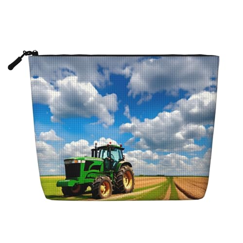 YQxwJL Kosmetiktasche mit Traktor unter blauem Himmel und weißen Wolken, Make-up-Tasche, Organizer mit Reißverschluss, niedliche Make-up-Tasche, Reisegröße, Schwarz, Einheitsgröße von YQxwJL