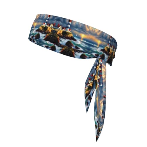 YQxwJL Leuchtturm Diamant Farbe Druck Kopf Krawatte Stirnbänder Für Männer Frauen, Einstellbare Bandana Schweißbänder Haar Wrap Bands Für Sport von YQxwJL