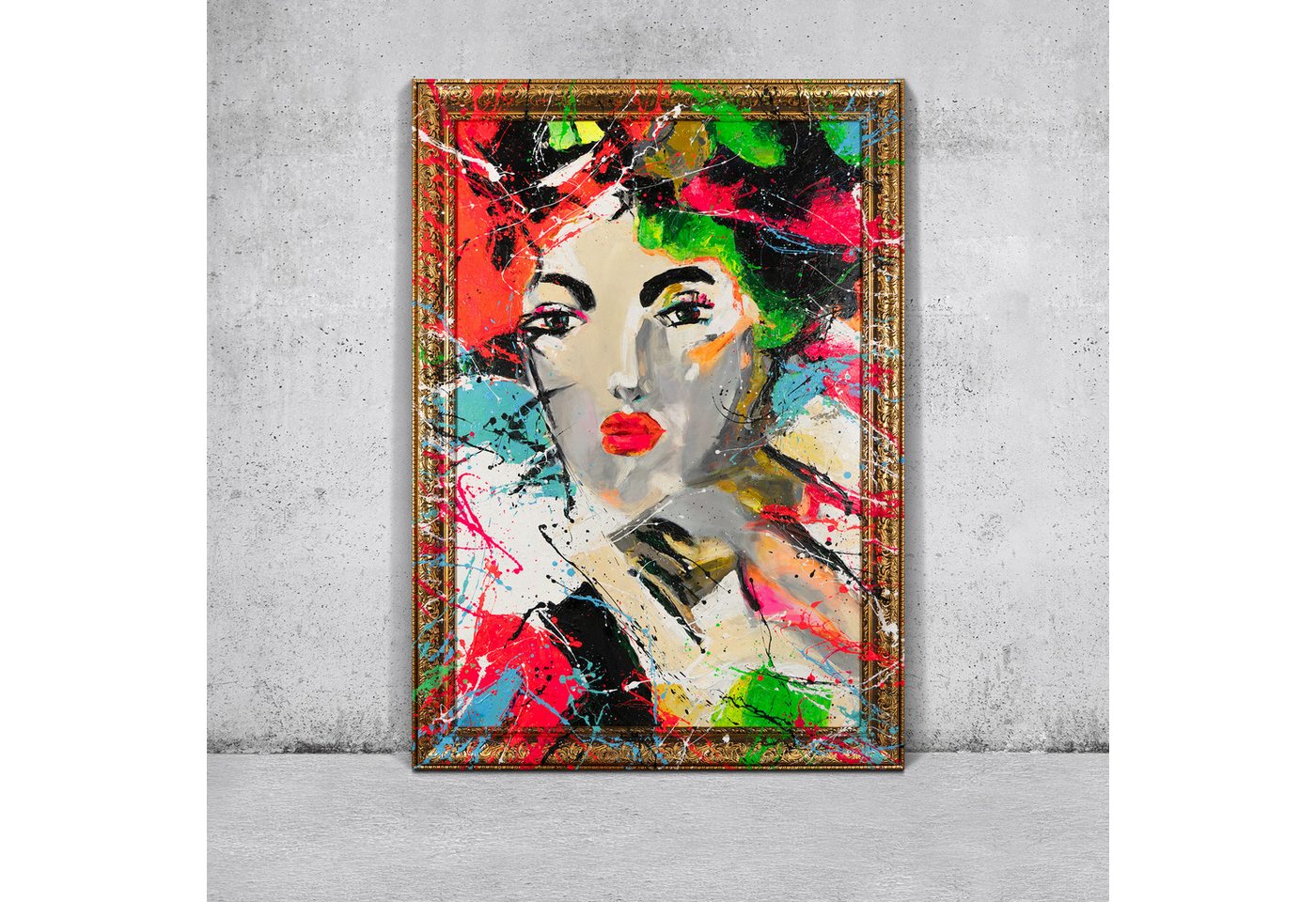 YS-Art Gemälde Dame mit einem Glas, Abstraktion, Bunte Herzen, Sonnenbrille, Leinwandbild mit einem sehr breiten und bemalten Rahmen YS-Art Gemälde Dame mit einem Glas, Abstraktion, Bunte Herzen, Sonnenbrille, Leinwandbild mit einem sehr breiten und bemalten Rahmen von YS-Art