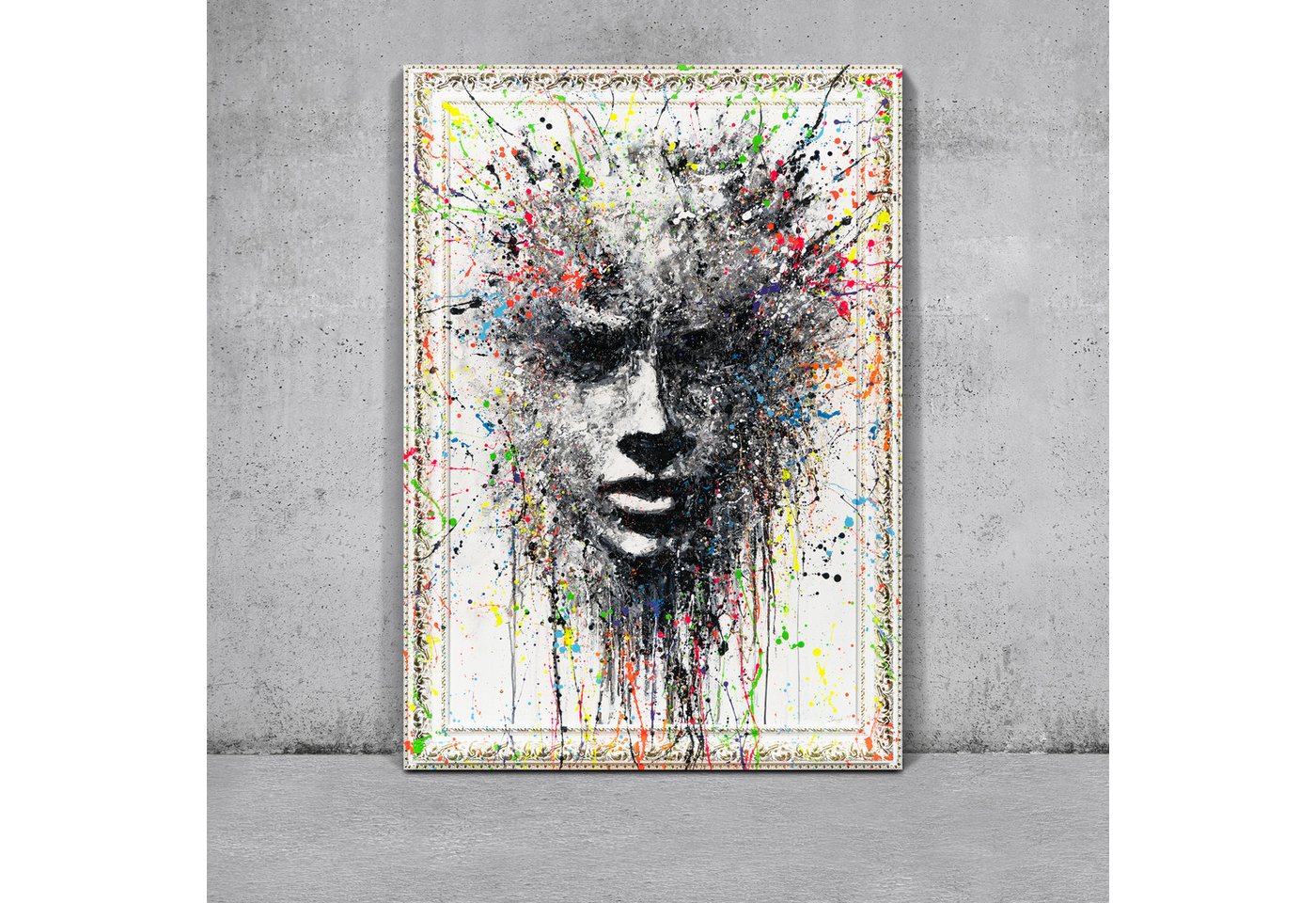 YS-Art Gemälde Dame mit einem Glas, Abstraktion, Bunte Herzen, Sonnenbrille, Leinwandbild mit einem sehr breiten und bemalten Rahmen YS-Art Gemälde Dame mit einem Glas, Abstraktion, Bunte Herzen, Sonnenbrille, Leinwandbild mit einem sehr breiten und bemalten Rahmen von YS-Art