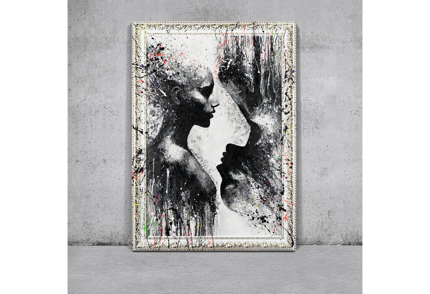 YS-Art Gemälde Dame mit einem Glas, Abstraktion, Bunte Herzen, Sonnenbrille, Leinwandbild mit einem sehr breiten und bemalten Rahmen YS-Art Gemälde Dame mit einem Glas, Abstraktion, Bunte Herzen, Sonnenbrille, Leinwandbild mit einem sehr breiten und bemalten Rahmen von YS-Art