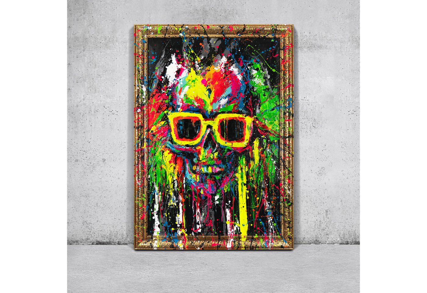 YS-Art Gemälde Dame mit einem Glas, Abstraktion, Bunte Herzen, Sonnenbrille, Leinwandbild mit einem sehr breiten und bemalten Rahmen YS-Art Gemälde Dame mit einem Glas, Abstraktion, Bunte Herzen, Sonnenbrille, Leinwandbild mit einem sehr breiten und bemalten Rahmen von YS-Art