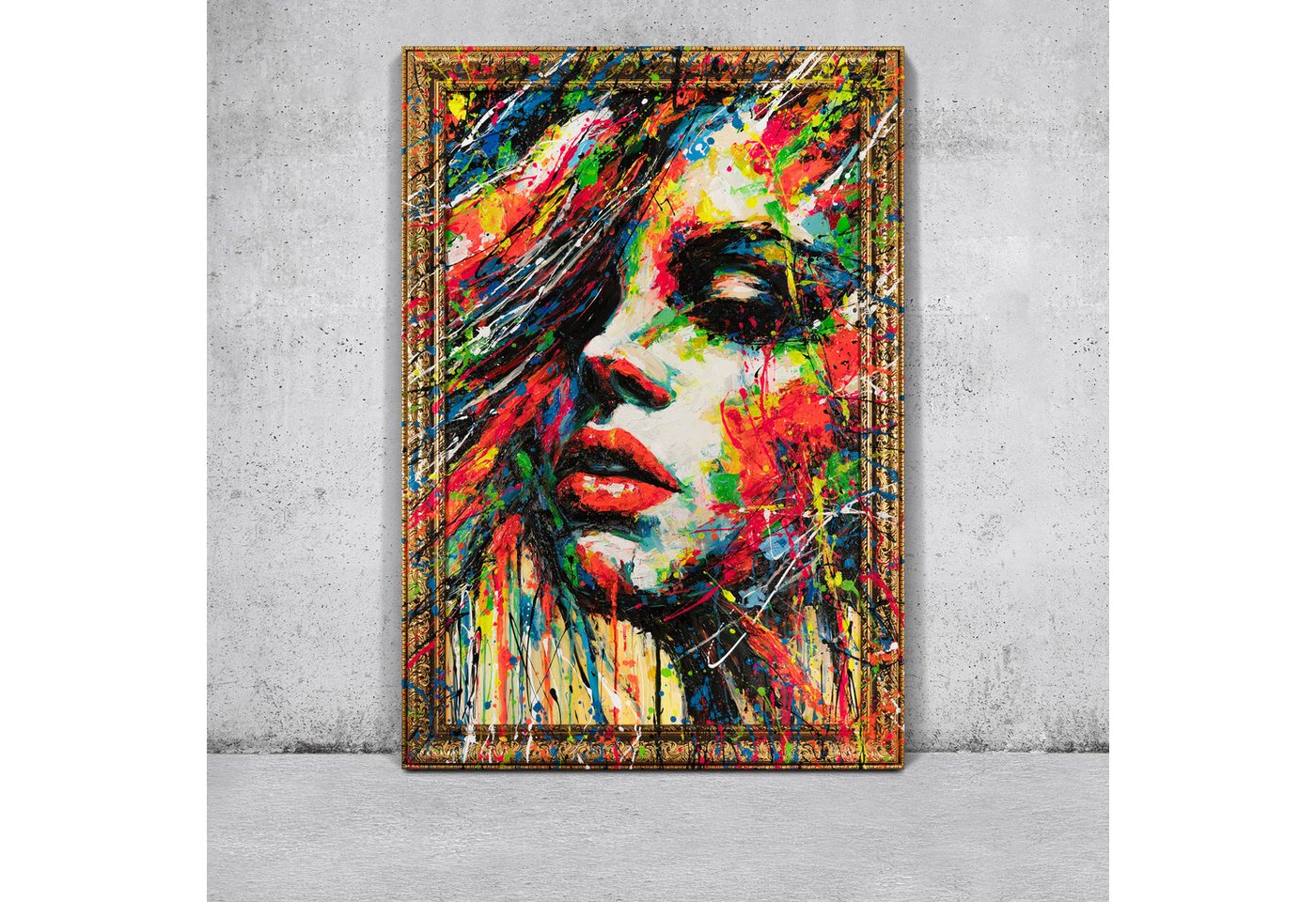 YS-Art Gemälde Dame mit einem Glas, Abstraktion, Bunte Herzen, Sonnenbrille, Leinwandbild mit einem sehr breiten und bemalten Rahmen YS-Art Gemälde Dame mit einem Glas, Abstraktion, Bunte Herzen, Sonnenbrille, Leinwandbild mit einem sehr breiten und bemalten Rahmen von YS-Art
