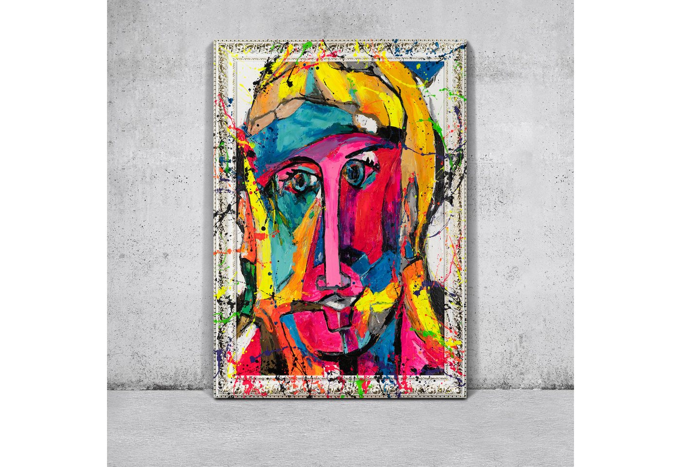YS-Art Gemälde Dame mit einem Glas, Abstraktion, Bunte Herzen, Sonnenbrille, Leinwandbild mit einem sehr breiten und bemalten Rahmen YS-Art Gemälde Dame mit einem Glas, Abstraktion, Bunte Herzen, Sonnenbrille, Leinwandbild mit einem sehr breiten und bemalten Rahmen von YS-Art