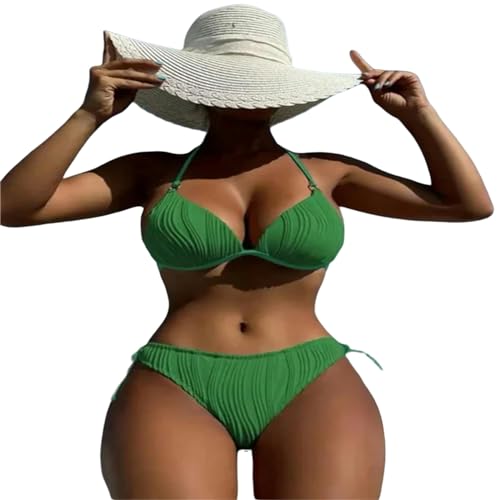 YSZWIN Badeanzug Damen Bikini -Frauen Massiv Schnüren Rückenfreier Gepolsterter Badeanzug Schub Auf Strand Badeanzug-Grün 2025Yz9-L von YSZWIN