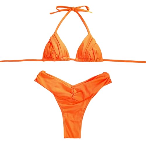 YSZWIN Badeanzug Damen Verband Bikinis Set Solide Badeanzug Frauen Beachwear Badebadeanzug Weiblich Biquinis-Orange-M von YSZWIN