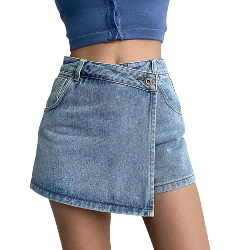 YSZWIN Damen-Shorts Frauen Hohe Taille Wäsche Jean Shorts Frauen Lässig Sommer Jean Streetwear Shorts-Blau-M von YSZWIN