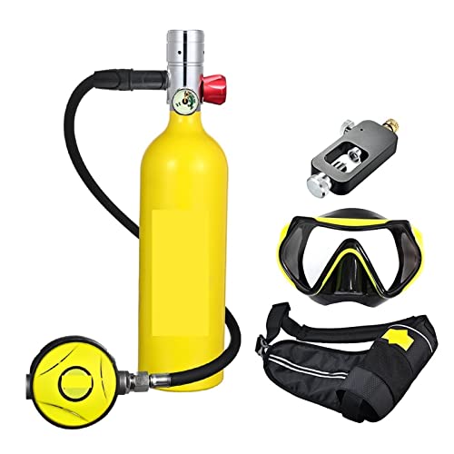 YSZWIN Tauchflasche, Tauch-Sauerstoffflasche, 1 l Fassungsvermögen, tragbares Tauch-Atemschutzgerät, sanfteres Atmen (Farbe: gelbe Flasche, silberner Kopf, Größe: 1 l) von YSZWIN