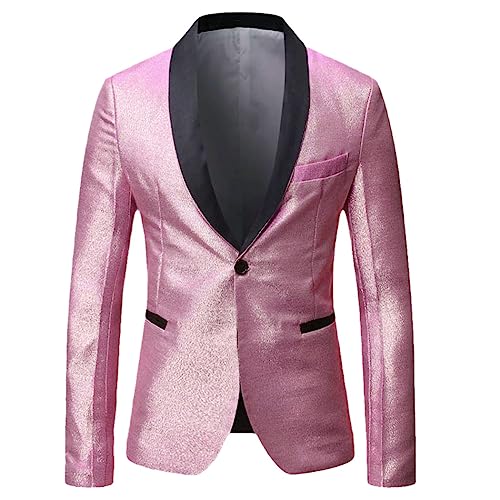 YTR6TW Herren-Smoking-Anzugjacke mit einem Knopf, Schalkragen, eleganter Blazer, schmale Passform, Party, Hochzeit, Blazer, Rosa/Gold, asiatische Größe M von YTR6TW