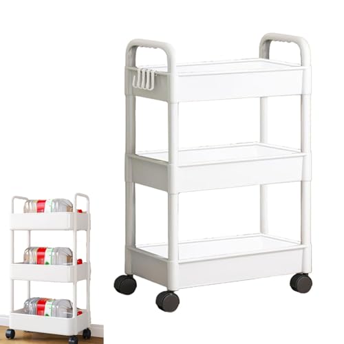 YTYSW Aufbewahrungs Rollwagen Mit Rollen, Mehrzweck Leicht Zu Bewegen Plastik Servierwagen, GroßE KapazitäT Atmungsaktiv Trolley Shelf Organizer FüR Schlafzimmer Badezimmer KüChe Wohnzimmer, Weiß von YTYSW