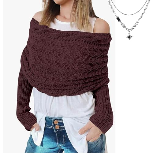 YTYSW Gestrickter Schal Mit ÄRmeln FüR Damen, New Mode Winter Warm HäKeln HalstüCher Tuch Pullover Umhang Winterstola Halstuch Einfarbig Wrap Scarf with Sleeves, Shawl Cape 260×37cm, Kastanienbraun von YTYSW