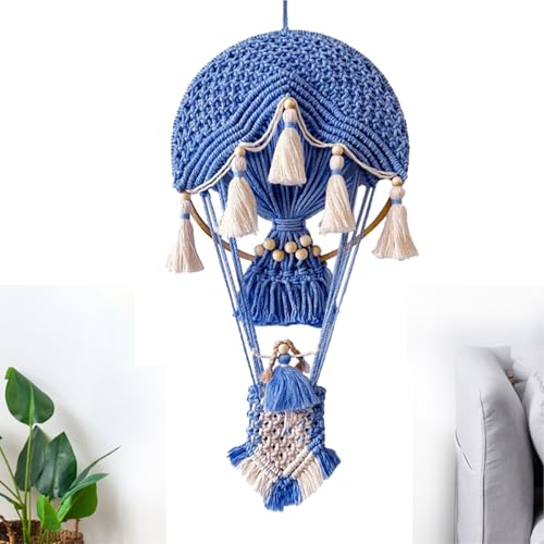 YTYSW Hängende Heißluftballon Wandbehang Tapestry, Kreativer Bohemian-Stil Handgewebter Wandteppich, Wanddeko Wohnzimmer Wall Decoration Aesthetic Room Decor Für Zuhause Zimmer Hintergrund, Blau von YTYSW