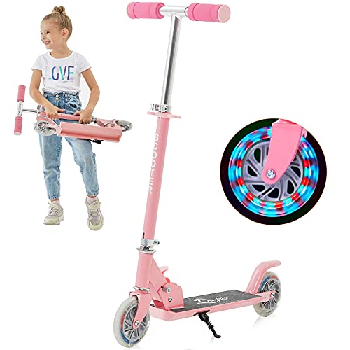 Yuanj Roller Kinder Scooter, Höhenverstellbarer kinderscooter mit LED PU Räder, kinderroller für Mädchen und Jungen 3-12 Jahre alt (Rosa 2 Wheels) von YUANJ