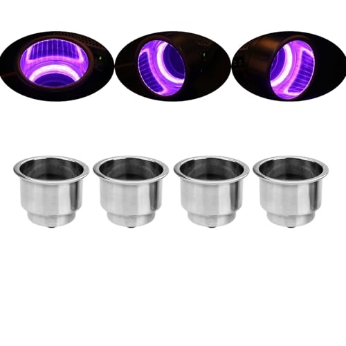 YUANYAO 4 stücke 12V 16 LED Lila Licht Einbau Edelstahl Tasse Trinken Halter Silber Tasse for Marine Boot Auto LKW Camper Zubehör von YUANYAO