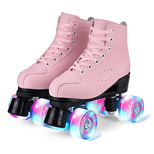 YUDOXN Rollschuhe.Klassische Retro Rollschuhe.Classic Roller, komfortabl LED Rollerskates für Jugendliche und Anfänger.Mädchen. (Rosa, 40) von YUDOXN