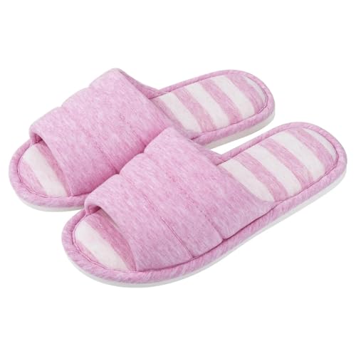 Hausschuhe Pantoffeln Damen Herren Baumwoll-Hausschuhe Mit Offener Zehe Weiche Hausschuhe Freizeit-Flip-Flop Damen-Heim-Slip-On-Memory-Schaum-Schlafzimmer-Flats-Schuhe 41-42 (9,8-10 Zoll) Darkpink von YUECIBAI