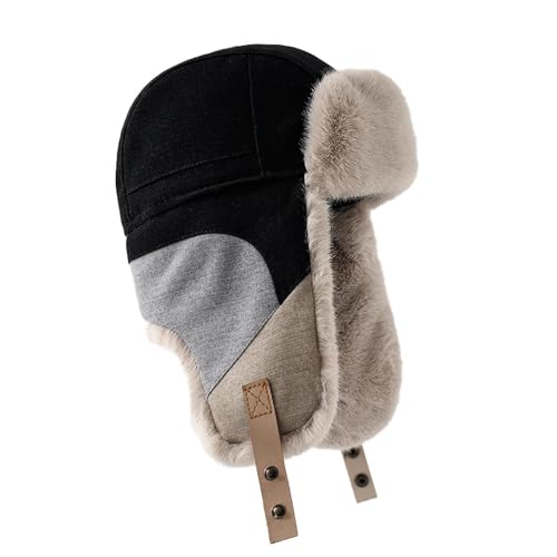 YUECIBAI Fliegermützen Hut Für Männer Earflap Pilot Hut Winter Spleißen Bomber Verdickt Warm Cap Damen Ski Cap 56-60Cm Schwarz von YUECIBAI