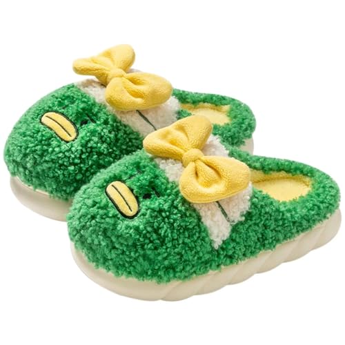 YUECIBAI Hausschuhe Pantoffeln Damen Herren Damen Dicke Plattform Große Bowknot Rutsch Feste Gummi-Hausschuhe Warme Indoor-Baumwoll Paare Damen Cartoon Baumwoll Schuhe 40-41 Grün von YUECIBAI