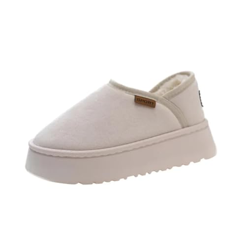 YUECIBAI Hausschuhe Pantoffeln Damen Herren Frauen Hausschuhe Dick Sohle Warme Rutschen Mode Komfort Heim Schuhe Plüsch Futter Baumwoll Schuhe Für Innen Und Außen 40-41 Beige von YUECIBAI