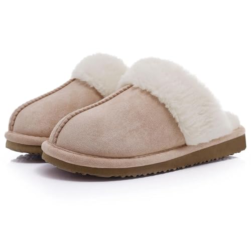 YUECIBAI Hausschuhe Pantoffeln Damen Herren Hausschuhe Für Frauen Hausschuhe Aus Wildleder Kurze Plüsch-Hausschuhe Damen Warme Gemütliche Flats 46-47 Beige von YUECIBAI