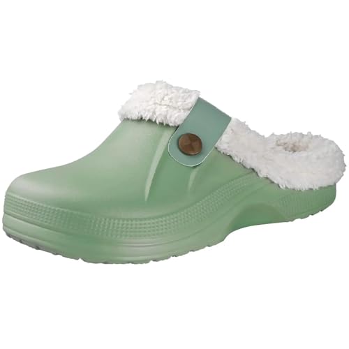 YUECIBAI Hausschuhe Pantoffeln Damen Herren Hausschuhe Herren Wasserdicht Gartens Chuhe Heim Clogs Weiche Plüsch Hausschuhe Schlafzimmer Fuzzy Schuhe Indoor Outdoor 40-41(9 6-9 8 Zoll) Grün von YUECIBAI