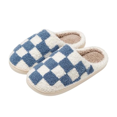 YUECIBAI Hausschuhe Pantoffeln Damen Herren Retro Karierte Plüsch Hausschuhe Für Damen Fuzzy Checker Gemütlicher Indoor-Komfort Flauschiges Atmungsaktives Kissen Rutschen Weiche Schuhe 37-38 Blau YUECIBAI Hausschuhe Pantoffeln Damen Herren Retro Karierte Plüsch Hausschuhe Für Damen Fuzzy Checker Gemütlicher Indoor-Komfort Flauschiges Atmungsaktives Kissen Rutschen Weiche Schuhe 37-38 Blau von YUECIBAI
