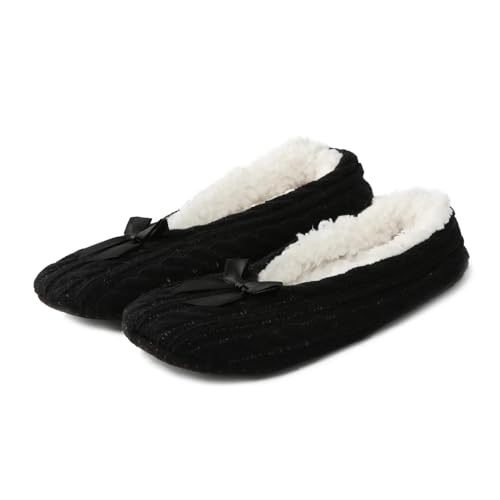 YUECIBAI Hausschuhe Pantoffeln Damen Herren Warm Gestreifte Hausschuhe Für Frauen Flache Innen Schuhe Für Frauen Schlafzimmer Slipper Slip On House Floor Hausschuhe 37 Schwarz von YUECIBAI