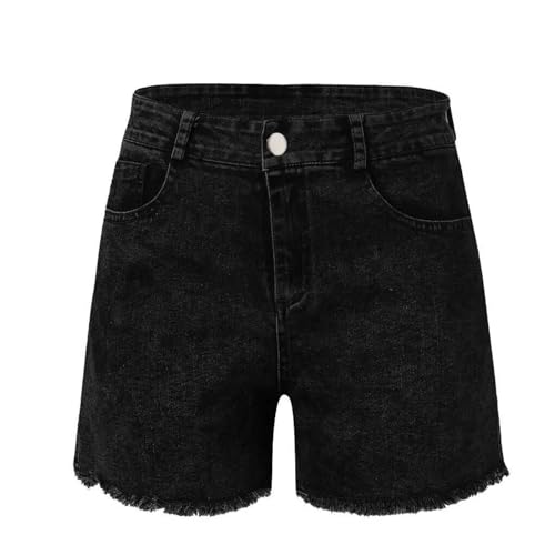 YUECIBAI Jeans Pantalon Jeanshosen Ripped Denim Shorts Für Frauen Schlank Elastisch Mit Hoher Taille Gerade Rohe Kante S Schwarz von YUECIBAI