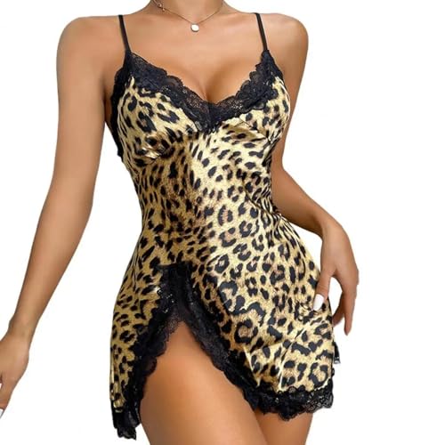 YUECIBAI Nachthemd Frauen Nachthemd Schnürung Seidig Satin Leoparden Muster Schlafkleid Spitze Rand Nachtwäsche Lady Nachthemd Pyjama XL Braun YUECIBAI Nachthemd Frauen Nachthemd Schnürung Seidig Satin Leoparden Muster Schlafkleid Spitze Rand Nachtwäsche Lady Nachthemd Pyjama XL Braun von YUECIBAI