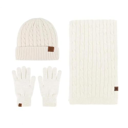 YUECIBAI Schal Damen 3 Teile/Satz Hut Schal Handschuhe Set Warmer Hals Kopf Hände Schutz Wind Dicht Outdoor Radfahren Cap Hals Wärmer Handschuhe Set Beige von YUECIBAI