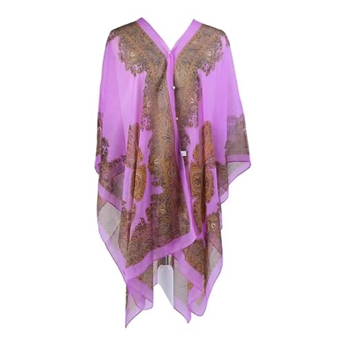 YUECIBAI Schal Damen Attraktive Temperament Vintage Schal Poncho Chiffon Frauen Schal Poncho Für Urlaub Lila von YUECIBAI