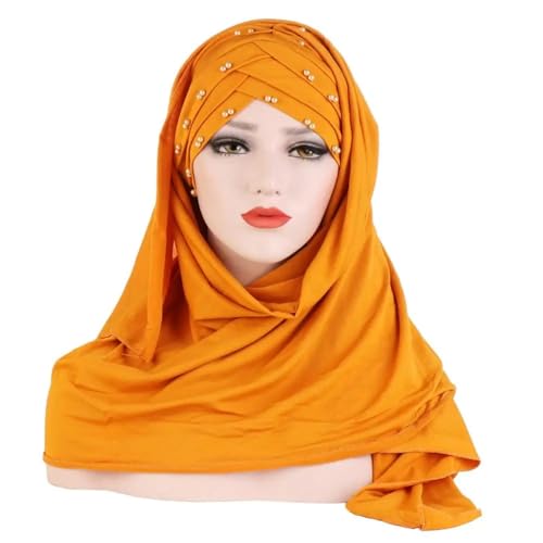 YUECIBAI Schal Damen Baumwoll Schal Plain Hijabs Mit Perl Schals Und Wraps Bereit, Turban Frauen Kopftücher Zu Tragen 4 von YUECIBAI