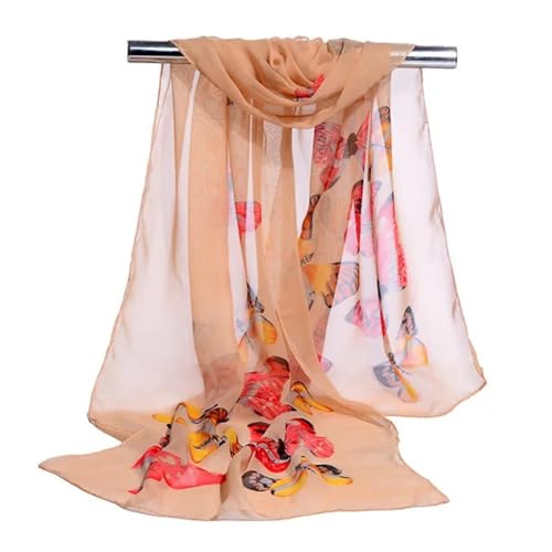 YUECIBAI Schal Damen Frauen Lange Dünne Print Chiffon Sonnencreme Strand Cape Schals Mode Schmetterling Seiden Schal Wraps 160Cm X 50Cm Khaki von YUECIBAI