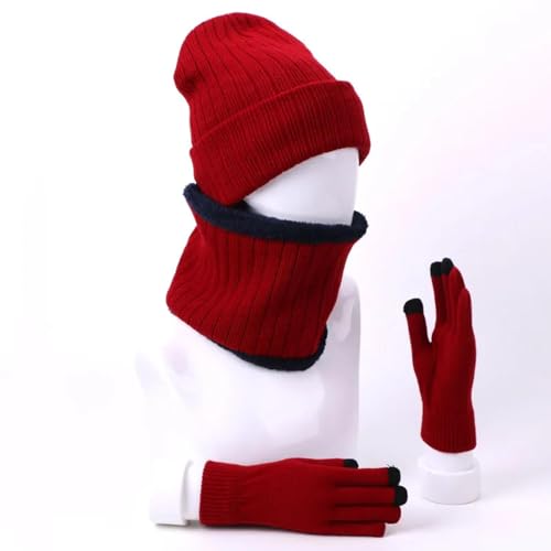 YUECIBAI Schal Damen Gestrickte Winter Hut Schal Handschuhe Set Mit Futter Frauen Männer Dick Warm Outdoor Mützen Handschuhe Weich Ring Schal Set C von YUECIBAI