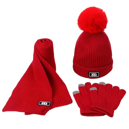 YUECIBAI Schal Damen Kinder Winter Warme Gestrickte Beanie Mütze Schal Handschuhe Set Outdoor Warme Mütze Mit Futter Kinder Hut Schal Handschuhe G von YUECIBAI