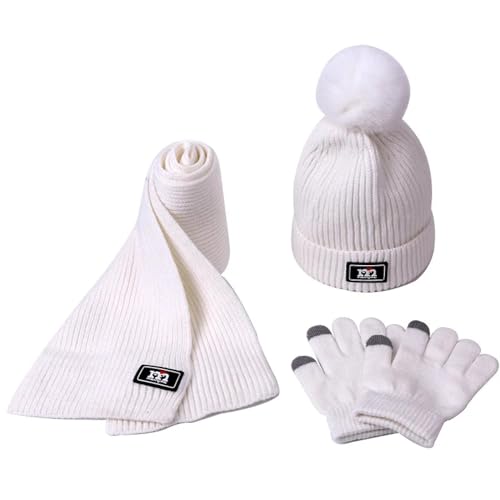 YUECIBAI Schal Damen Kinder Winter Warme Gestrickte Beanie Mütze Schal Handschuhe Set Outdoor Warme Mütze Mit Futter Kinder Hut Schal Handschuhe H von YUECIBAI