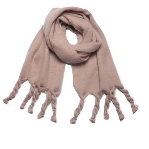 YUECIBAI Schal Damen Langer Einfarbiger Schal Vielseitiger Damen Schal Mit Quasten Dick Warmer Pashmina Für Outdoor-Radfahren Täglich Einfarbig XXS Khaki von YUECIBAI