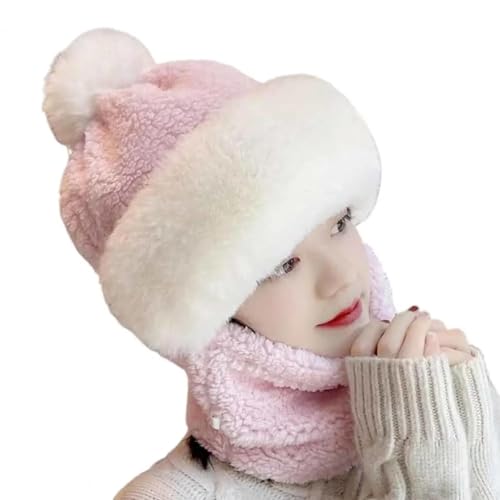 YUECIBAI Schal Damen-Plüsch-Kugel-Dekor-Schal-Mütze Einfarbig Verdickt Hals Warm Wind Dicht Hut Dick Flauschig Beanie Kopf Bedeckung Kopf Bedeckung Rosa von YUECIBAI