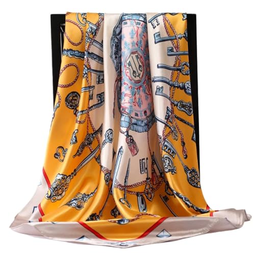 YUECIBAI Schal Damen Retro Damen Seiden Schal Bandanna Mode Böhmisches Muster Quadratisch Hijab Lady Wrap Stirnband 90 X90 cm 23 von YUECIBAI